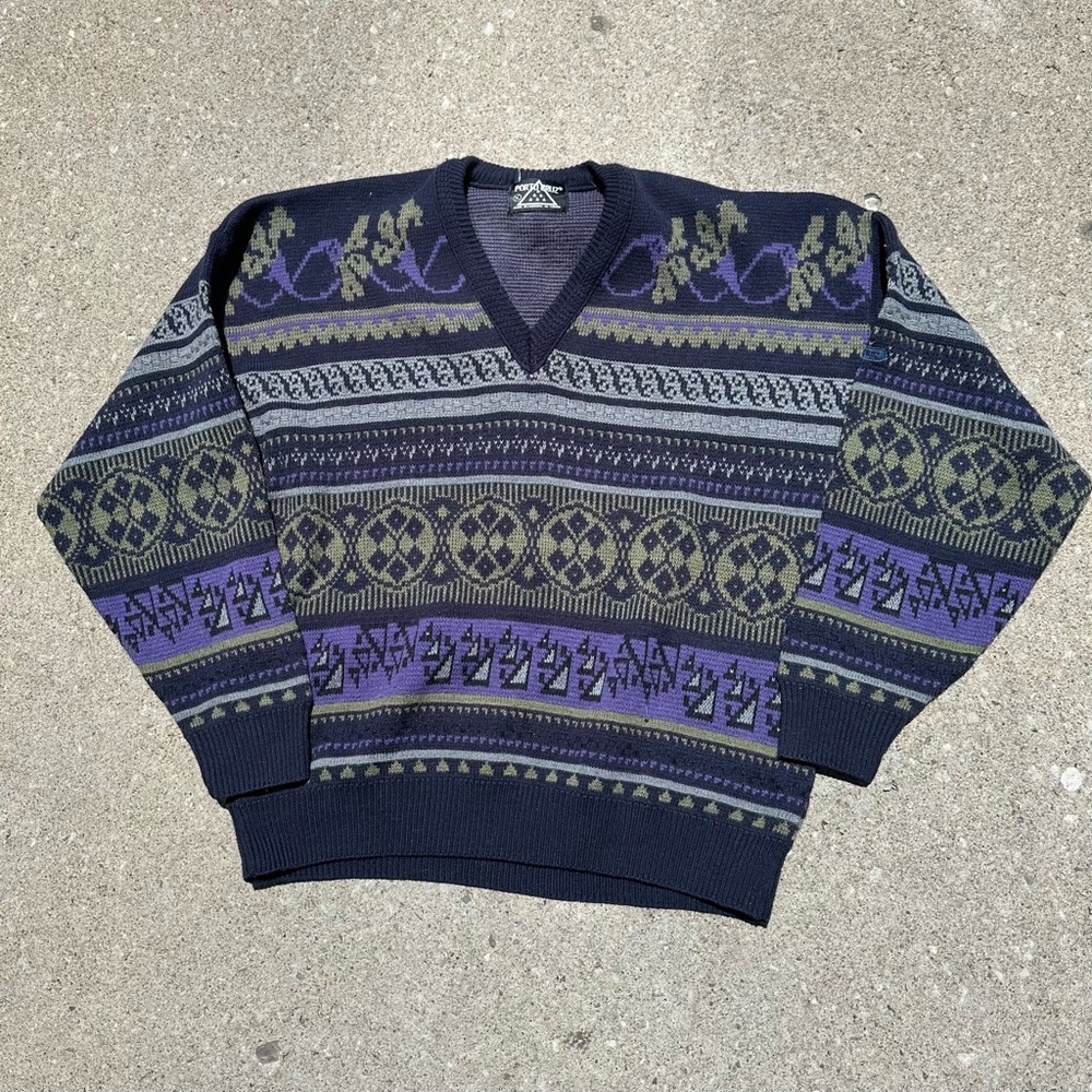Vintage 1980s Porto Cruz Knitted V Neck Sweater